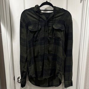 Green and Black Flannel Hoodie